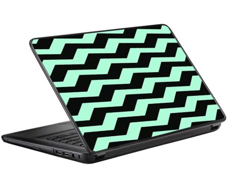 Teal And Black Chevron Universal 13 to 16 inch wide laptop Skin on Sale