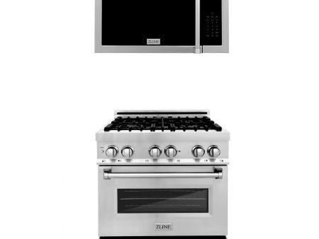 ZLINE 30 in. Kitchen Package Stainless Steel Dual Fuel Range and Over The Range Microwave with Traditional Handle (2KP-RAOTRH30) For Discount